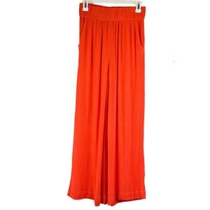 Boden Crinkle Wide Leg Cropped Pants Sz 6 Mandarin Orange Pockets